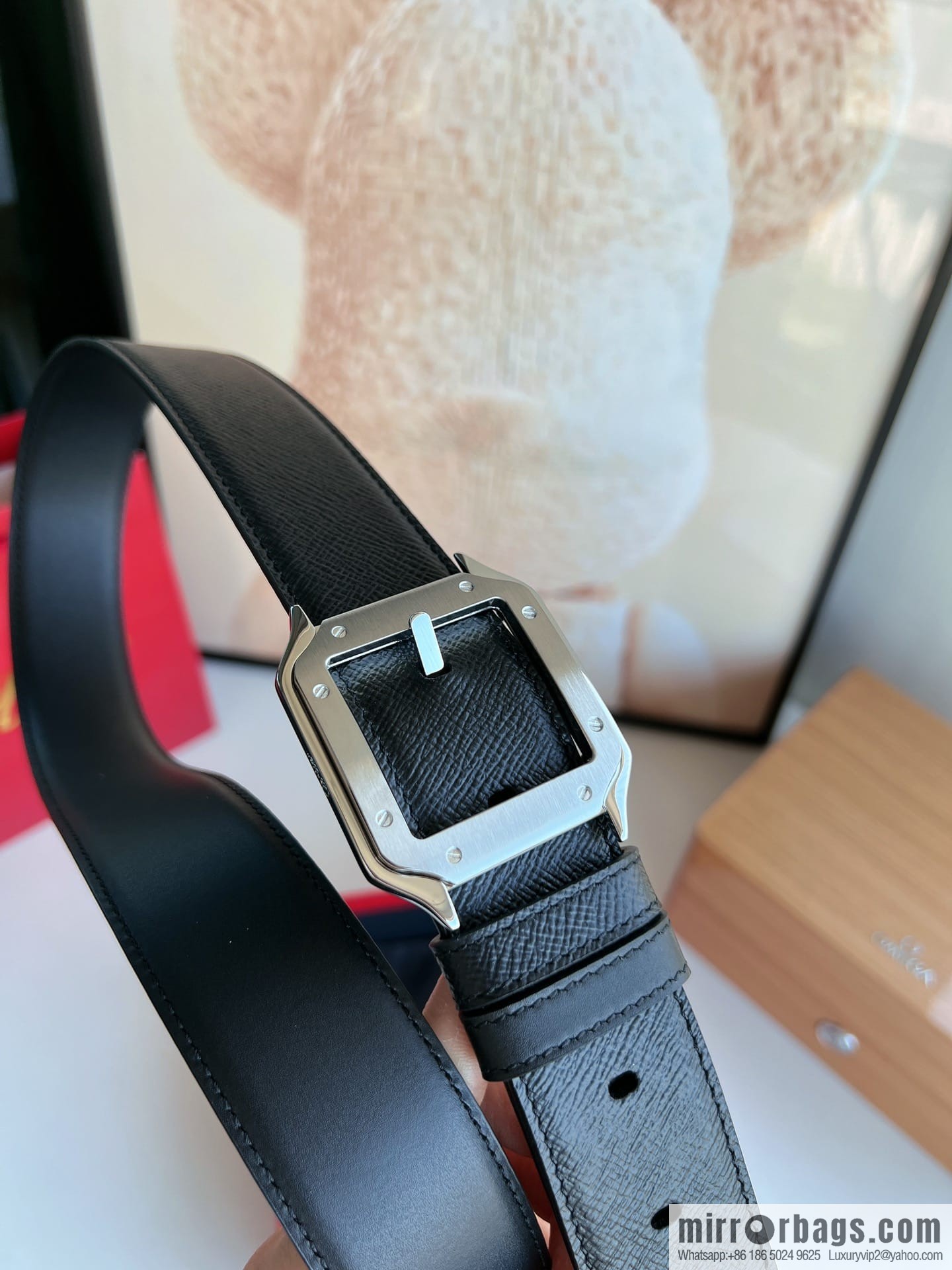 Cartier Cartier, textured black cowhide double-sided belt