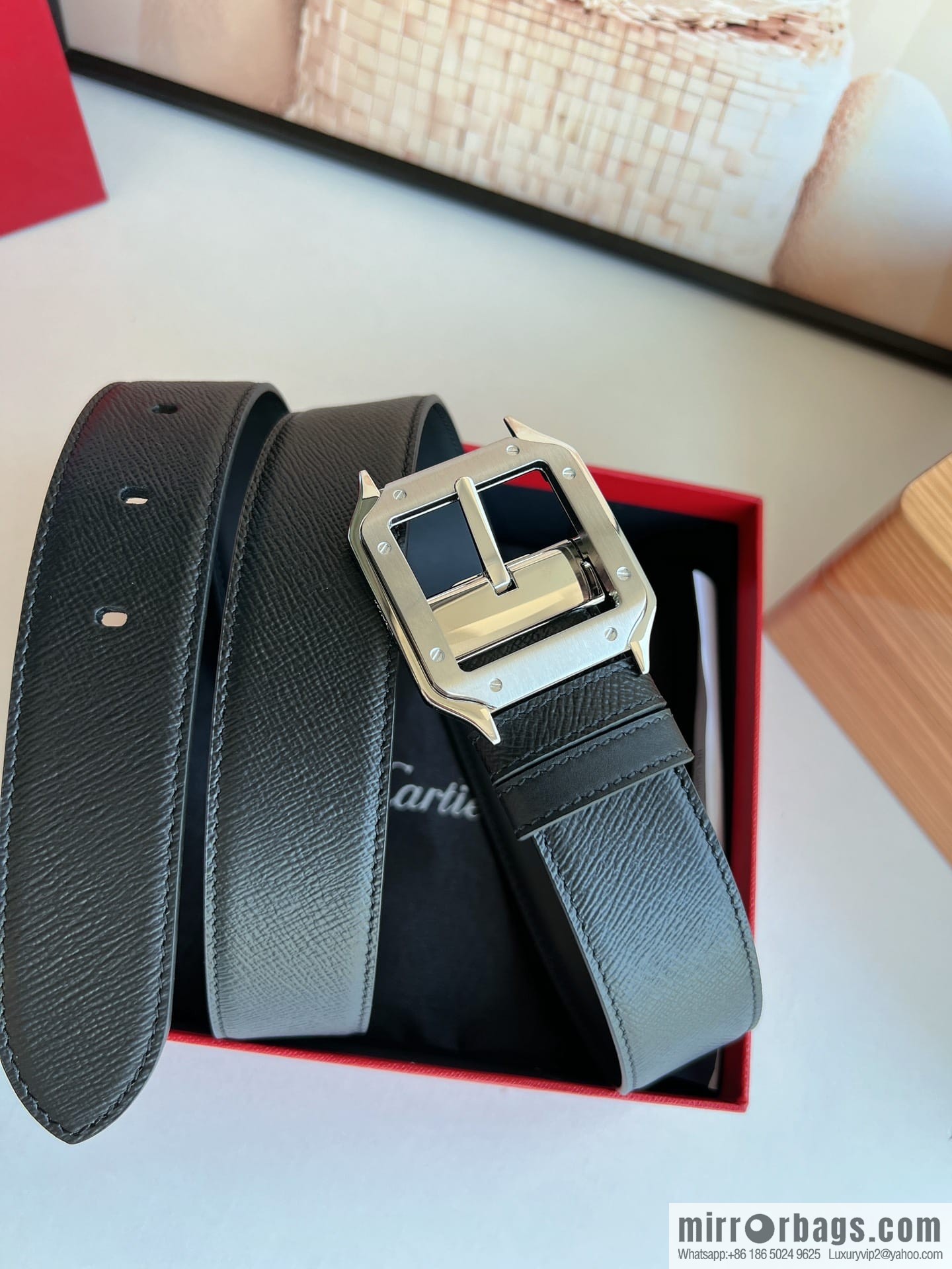 Cartier Cartier, textured black cowhide double-sided belt