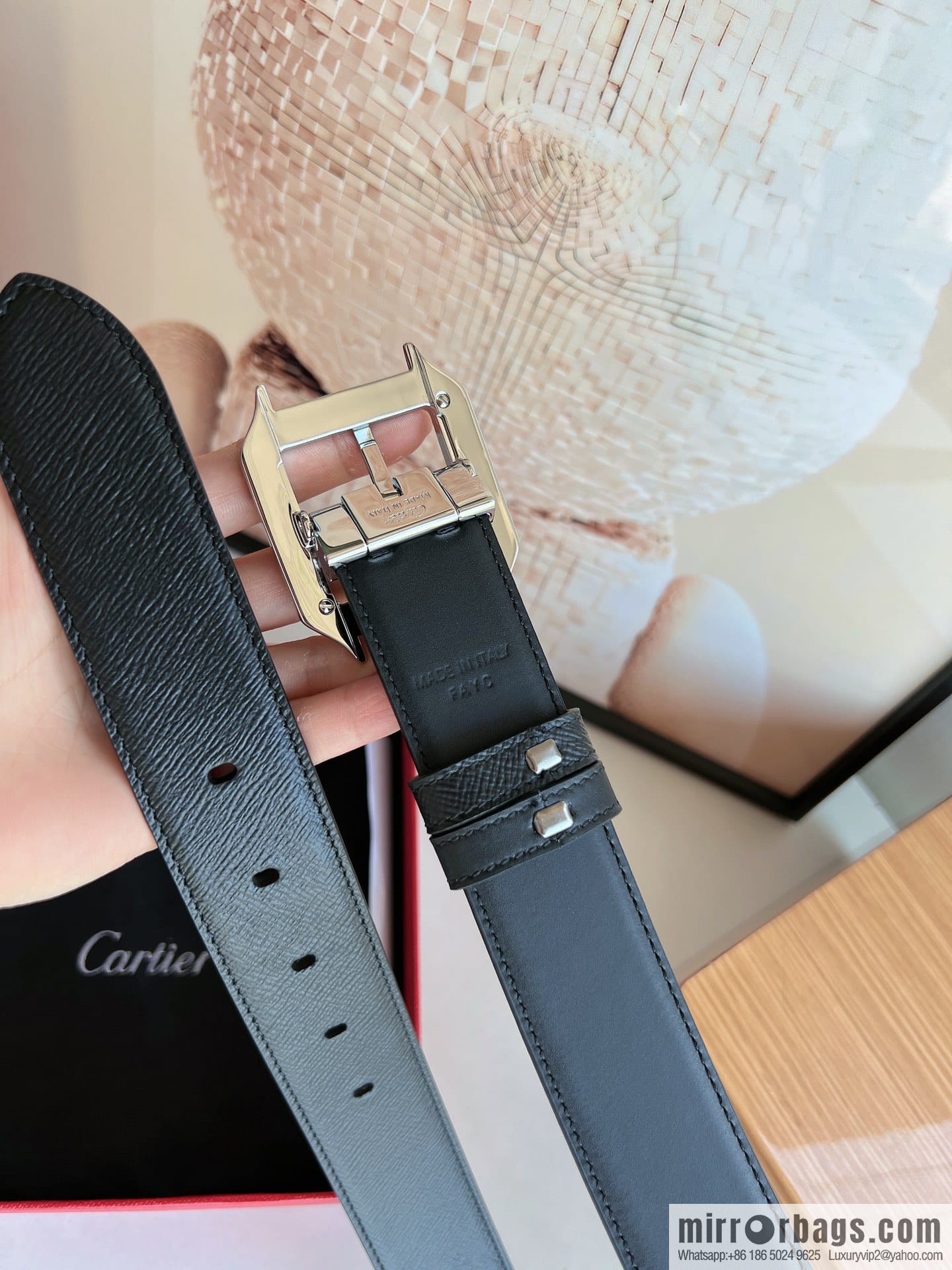 Cartier Cartier, textured black cowhide double-sided belt