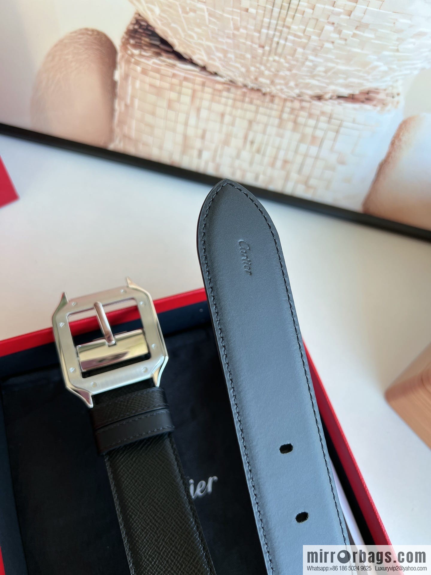 Cartier Cartier, textured black cowhide double-sided belt
