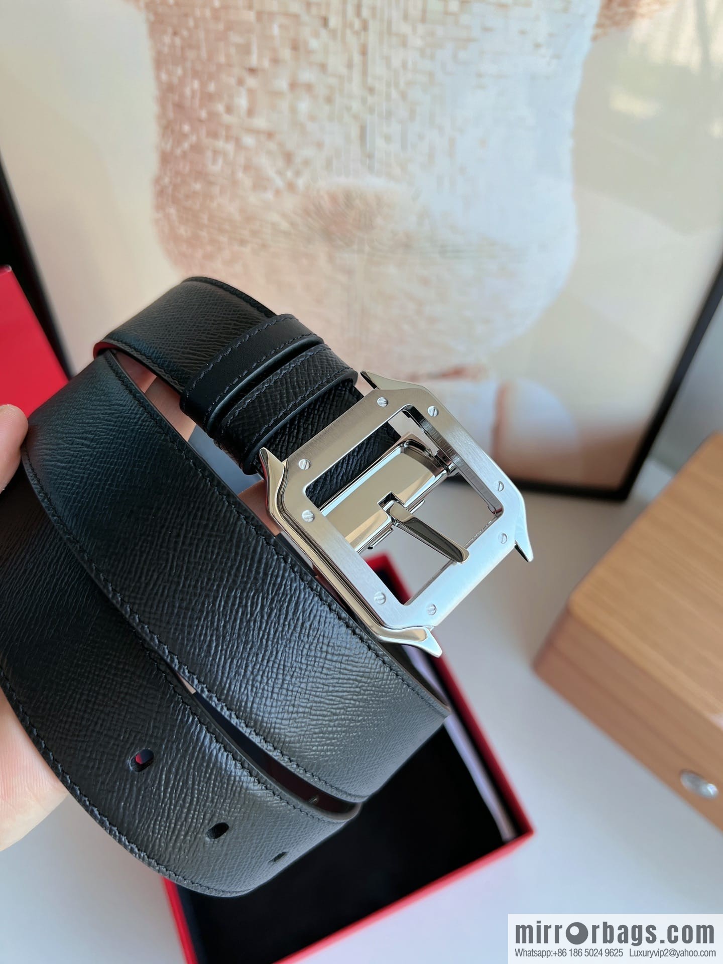 Cartier Cartier, textured black cowhide double-sided belt