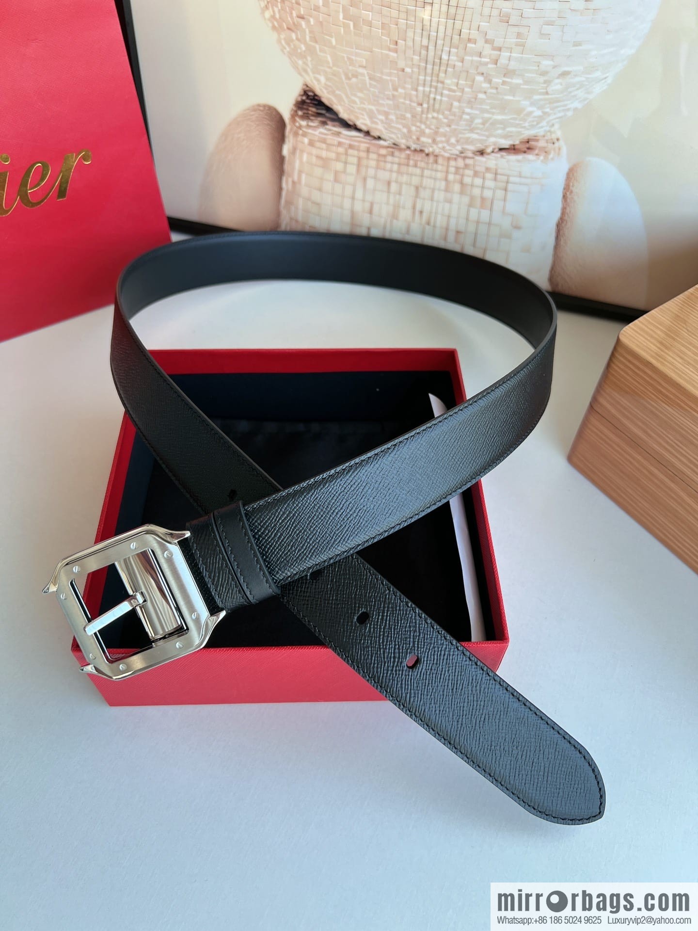 Cartier Cartier, textured black cowhide double-sided belt