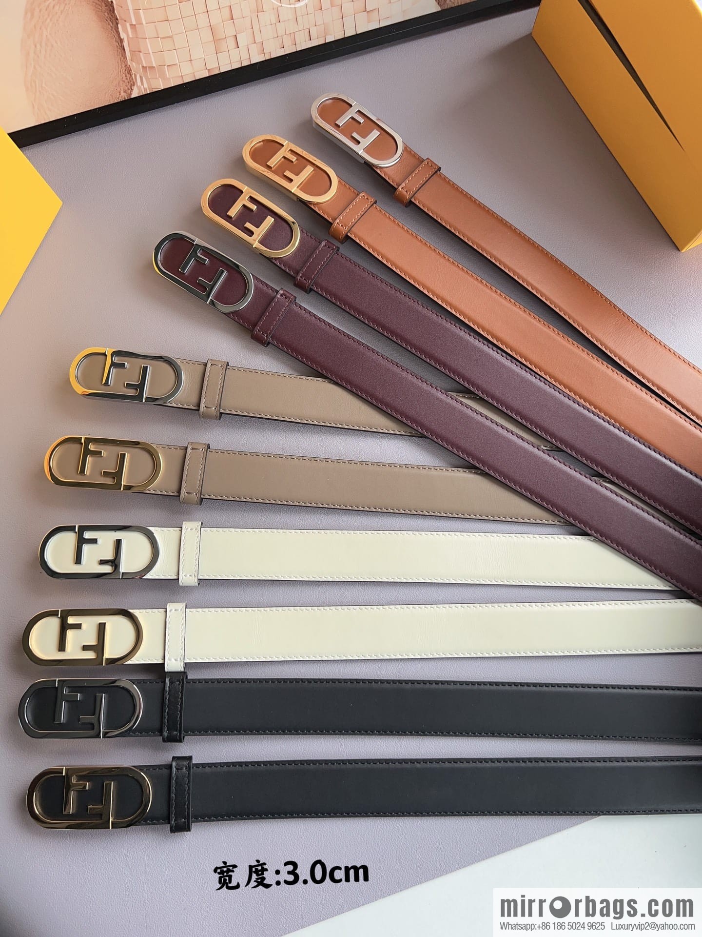 Fendi Fendi, Ladies 3.0cm Corresponds to Logo Metal Buckle Cowhide Belt
