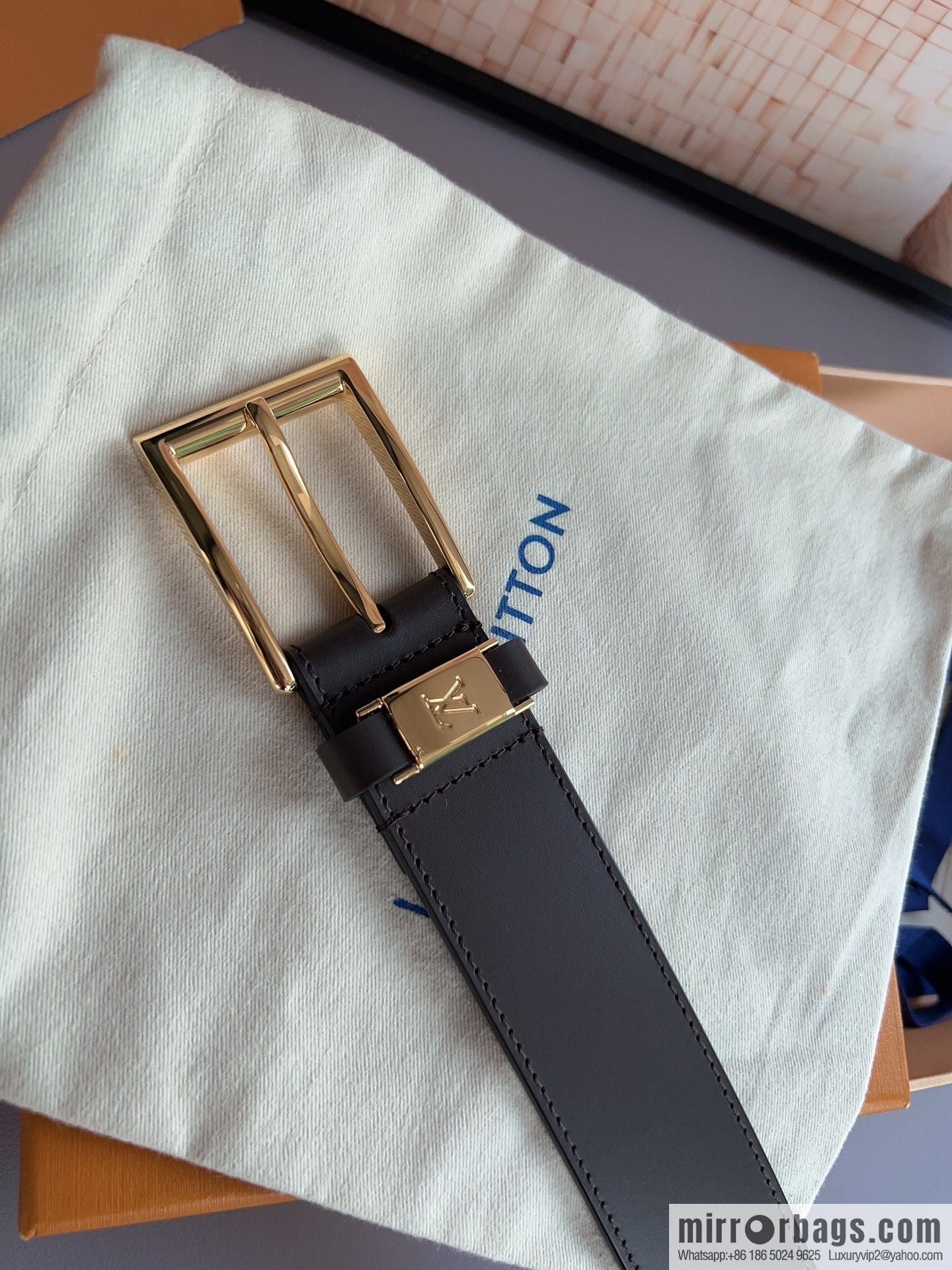 LV/Louis Vuitton, Metal Buckle Men's 35mm Vendome Belt