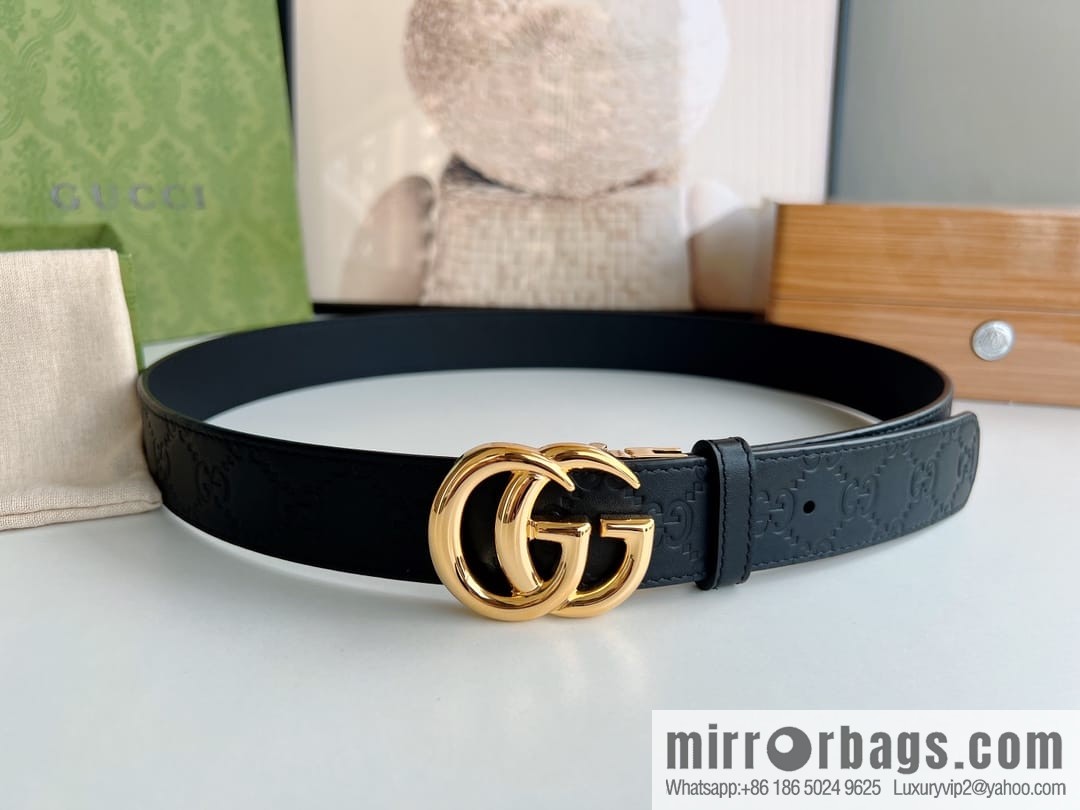 Gucci Gucci Men's First Layer Cowhide Embossed Metal Rotary Buckle Belt 3.5cm