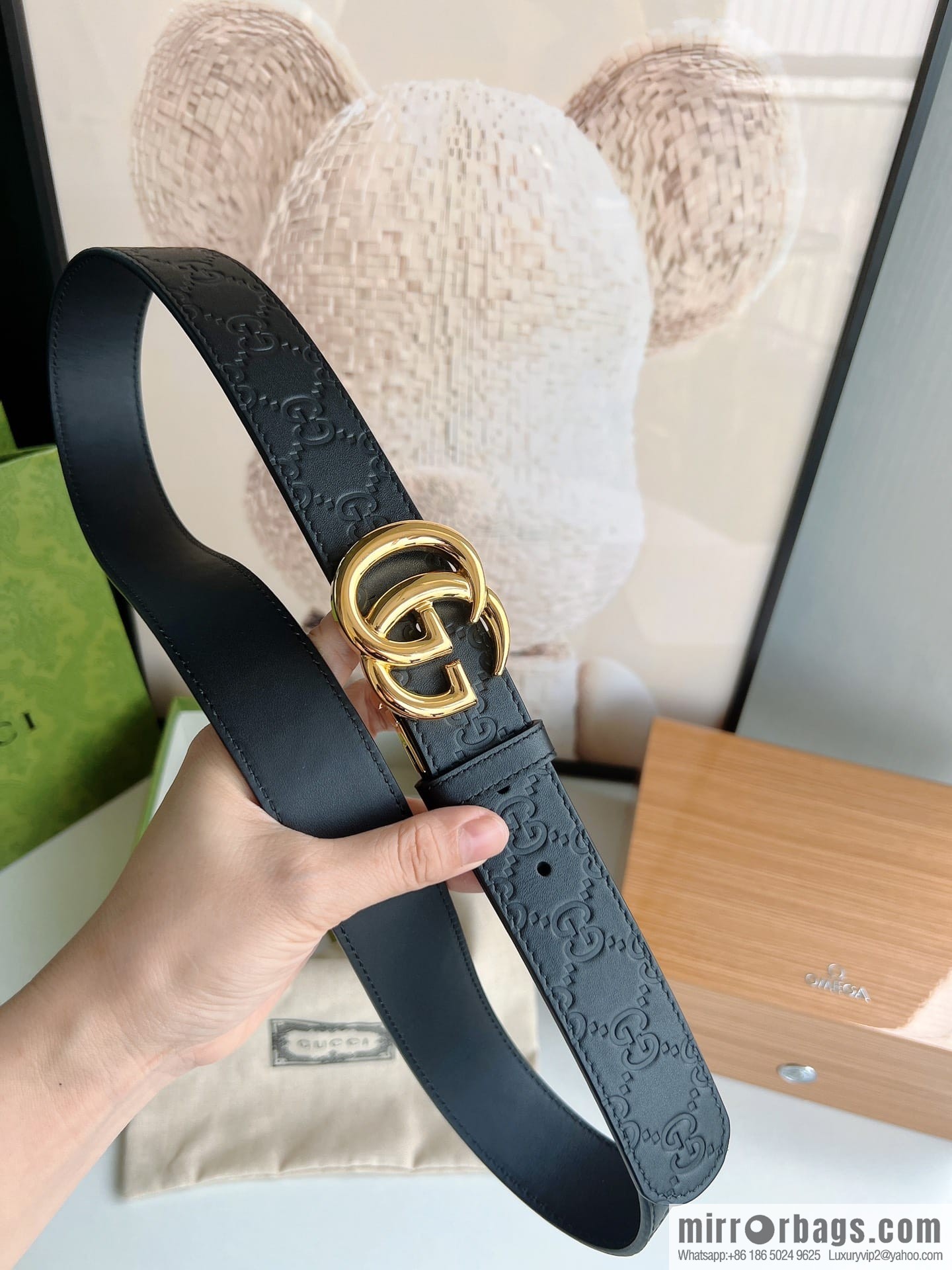 Gucci Gucci Men's First Layer Cowhide Embossed Metal Rotary Buckle Belt 3.5cm