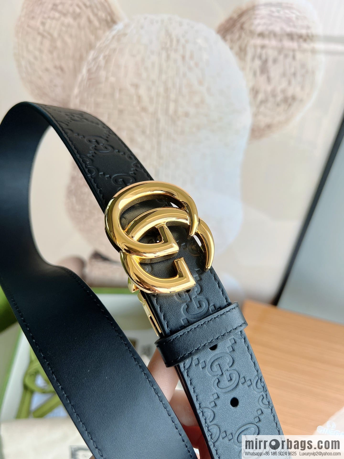 Gucci Gucci Men's First Layer Cowhide Embossed Metal Rotary Buckle Belt 3.5cm