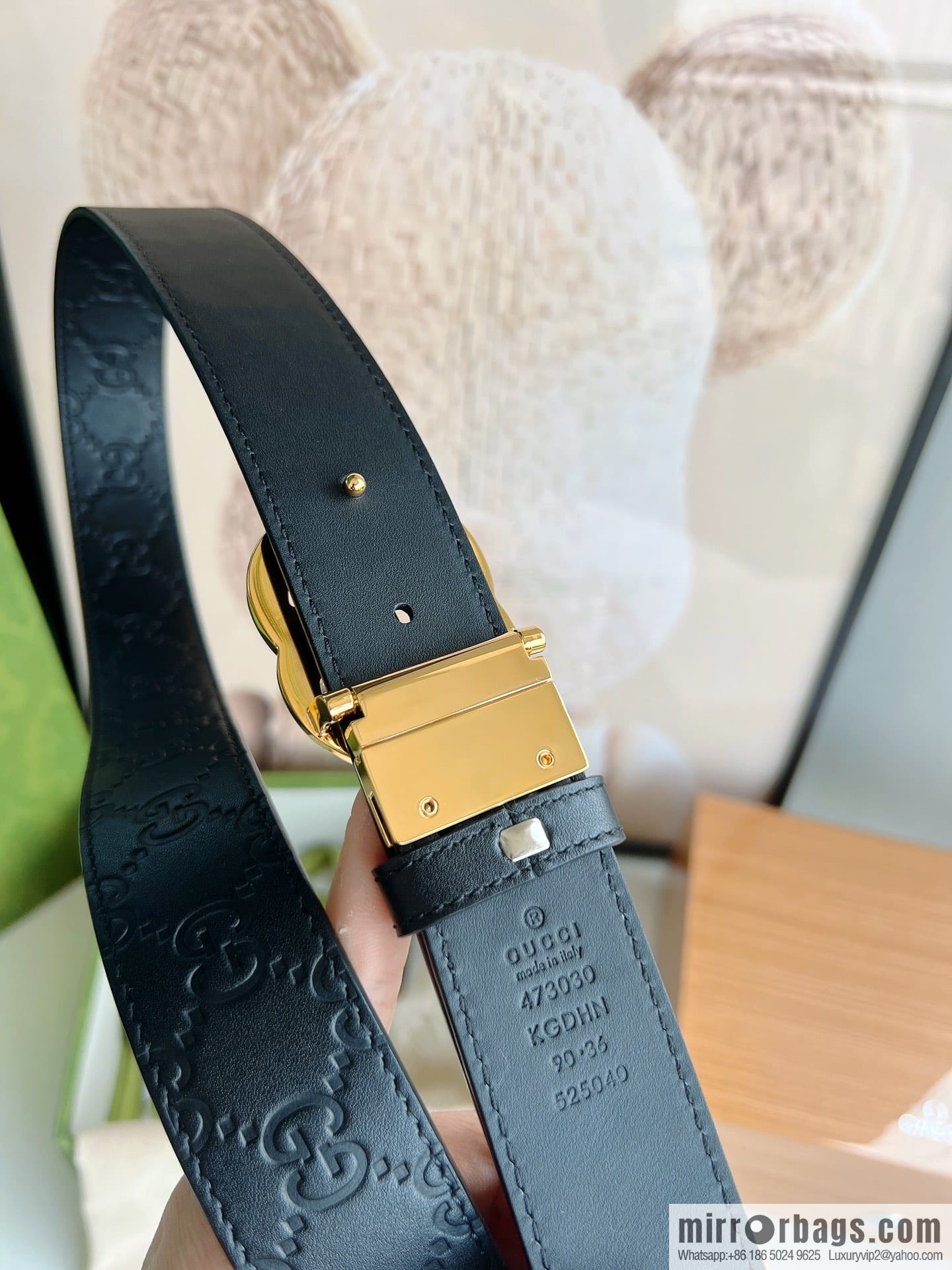 Gucci Gucci Men's First Layer Cowhide Embossed Metal Rotary Buckle Belt 3.5cm