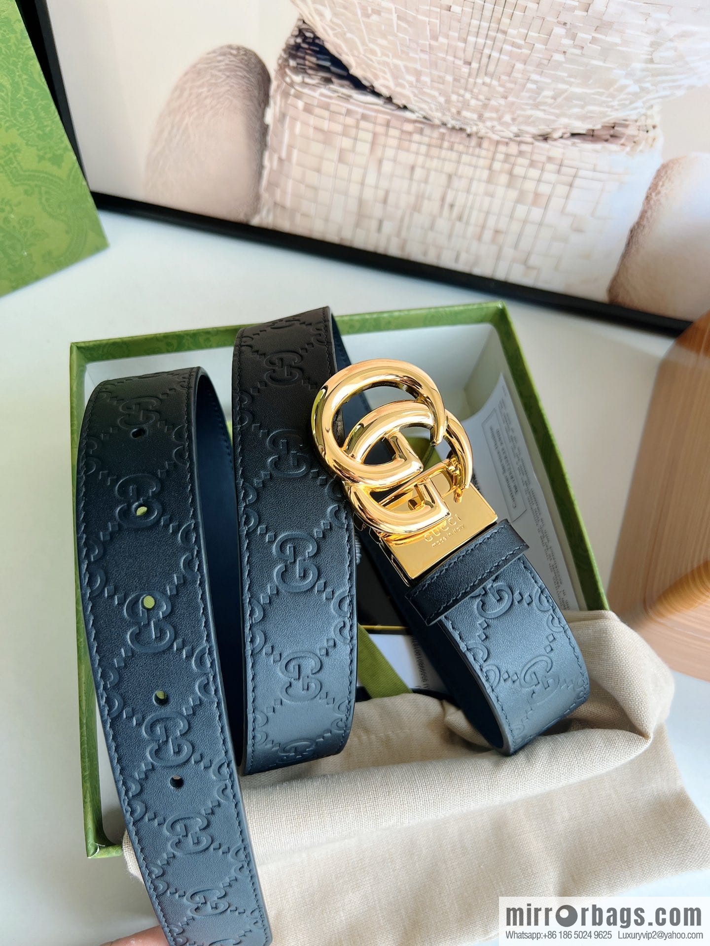 Gucci Gucci Men's First Layer Cowhide Embossed Metal Rotary Buckle Belt 3.5cm