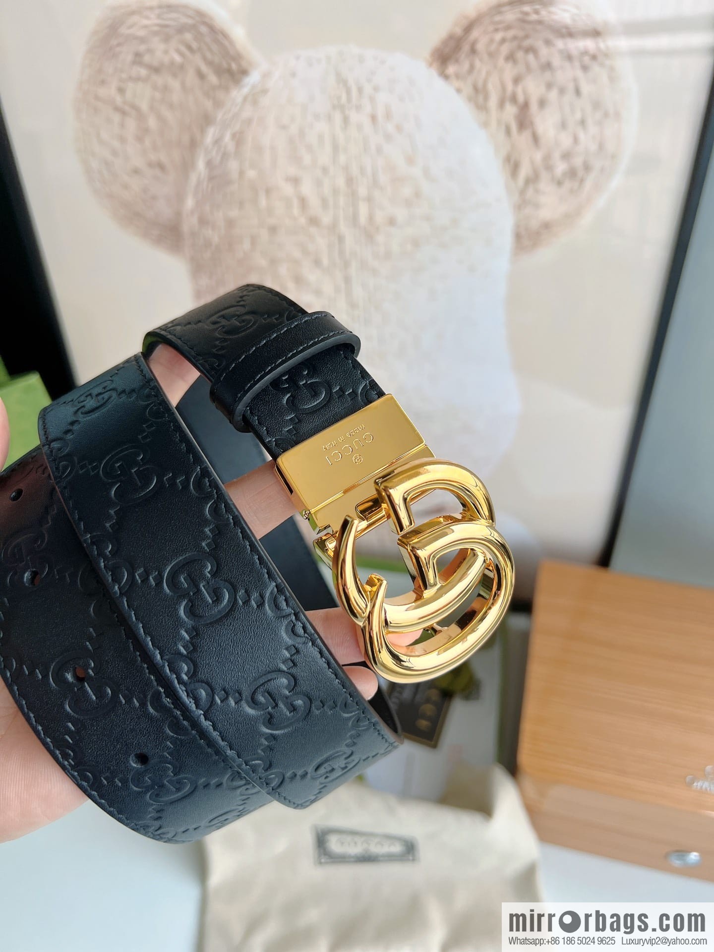 Gucci Gucci Men's First Layer Cowhide Embossed Metal Rotary Buckle Belt 3.5cm