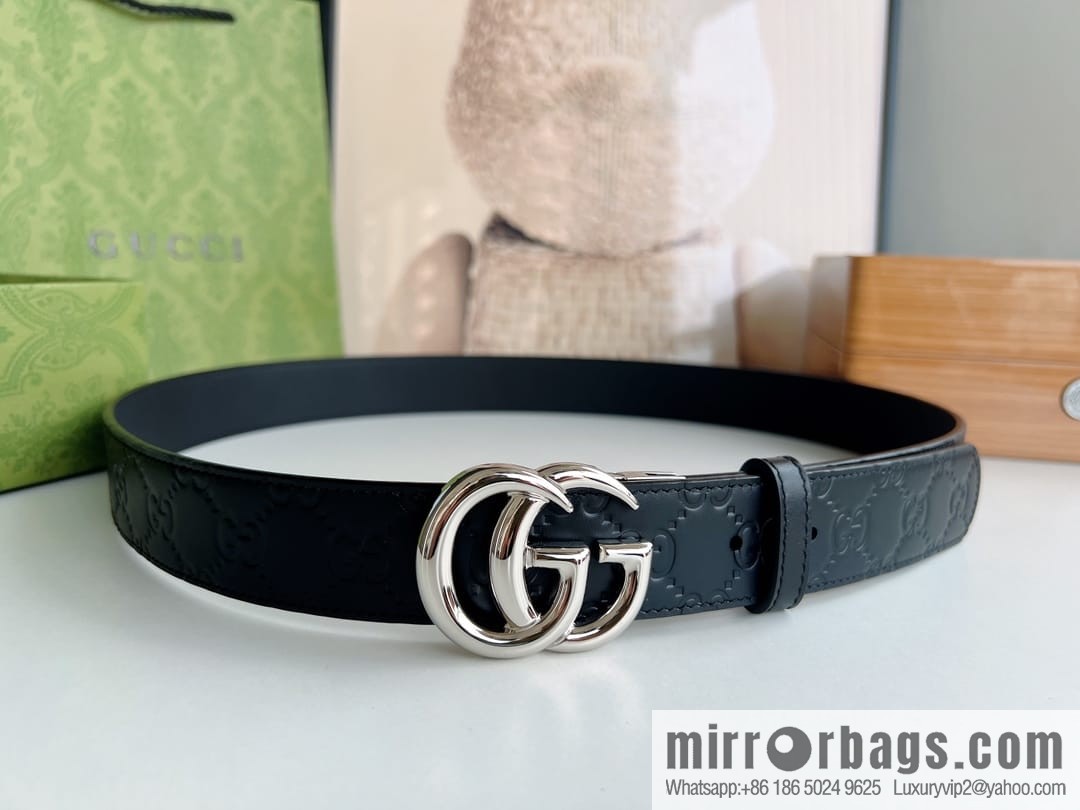 Gucci Gucci Men's First Layer Cowhide Embossed Metal Rotary Buckle Belt 3.5cm