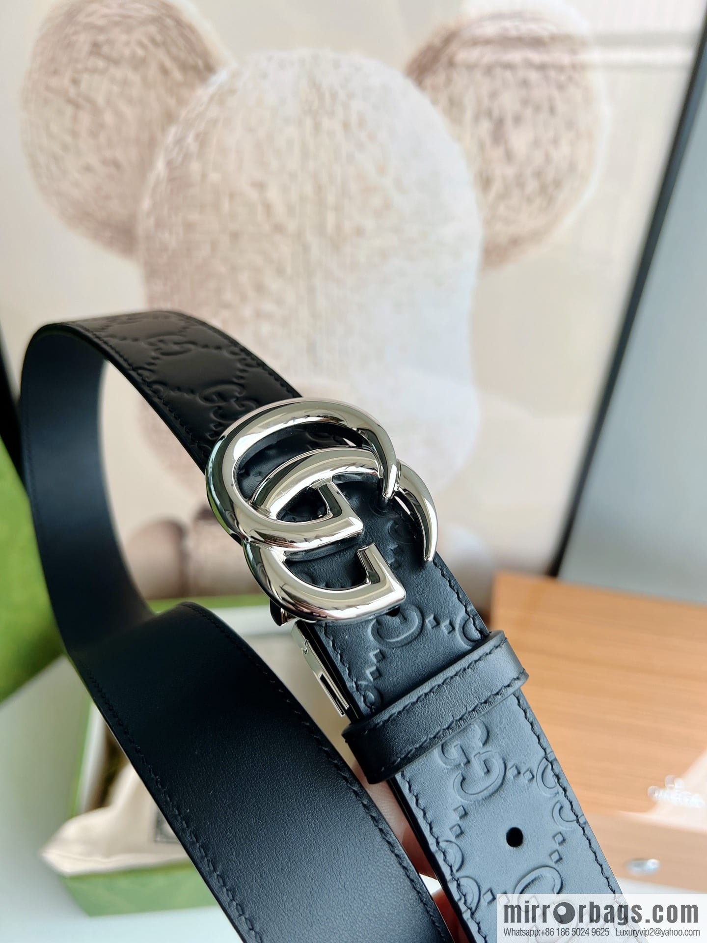 Gucci Gucci Men's First Layer Cowhide Embossed Metal Rotary Buckle Belt 3.5cm