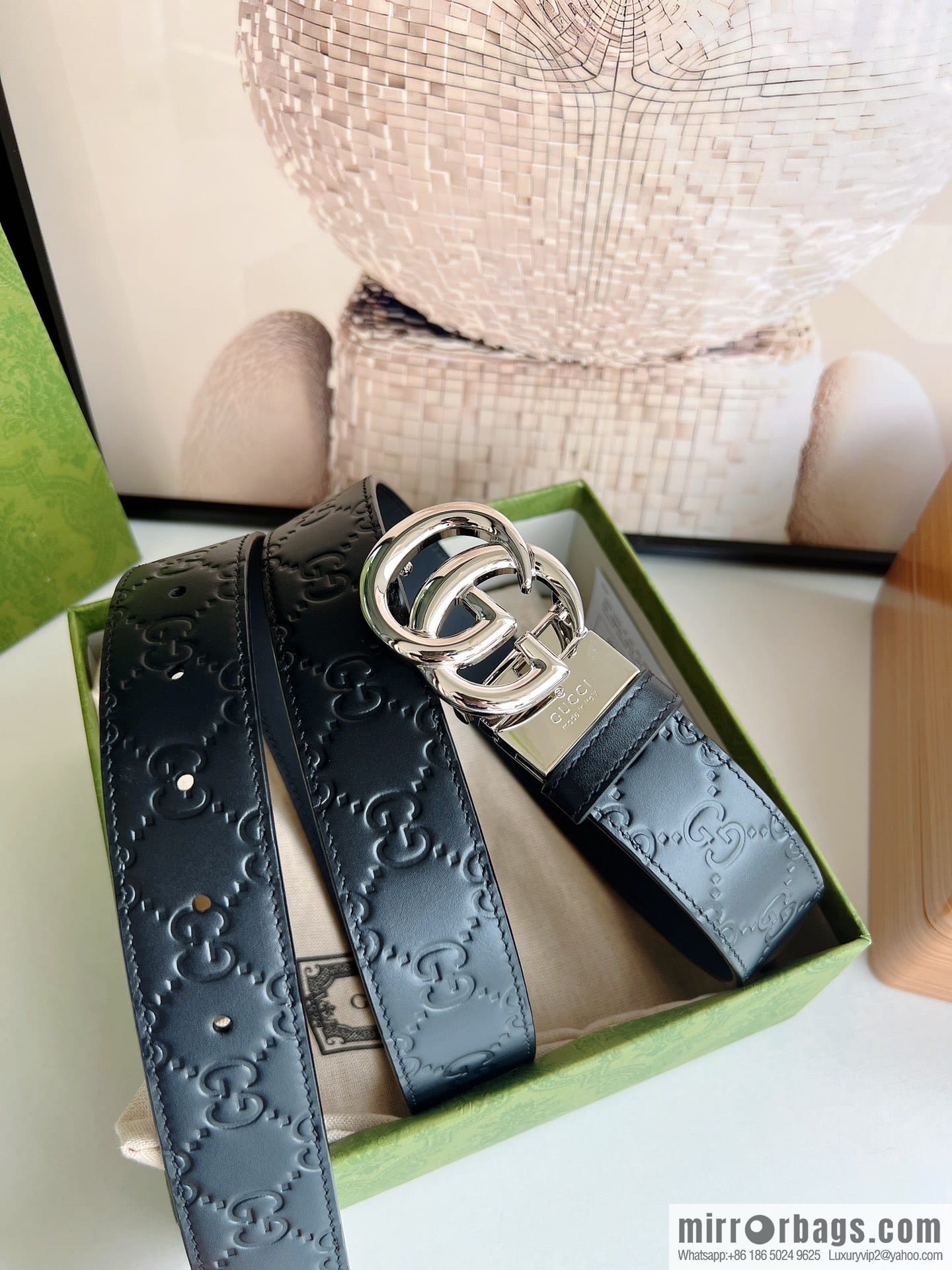 Gucci Gucci Men's First Layer Cowhide Embossed Metal Rotary Buckle Belt 3.5cm