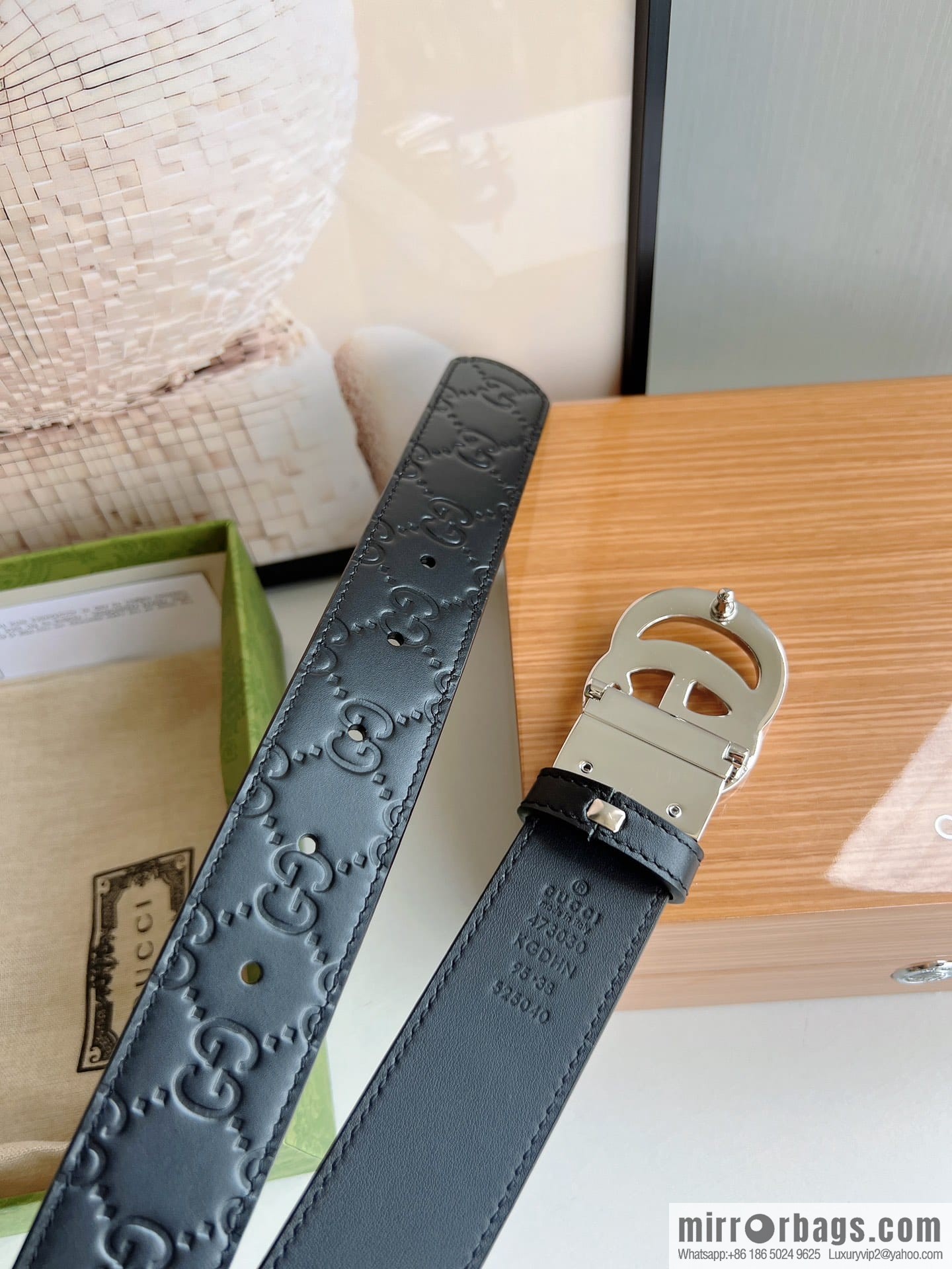 Gucci Gucci Men's First Layer Cowhide Embossed Metal Rotary Buckle Belt 3.5cm