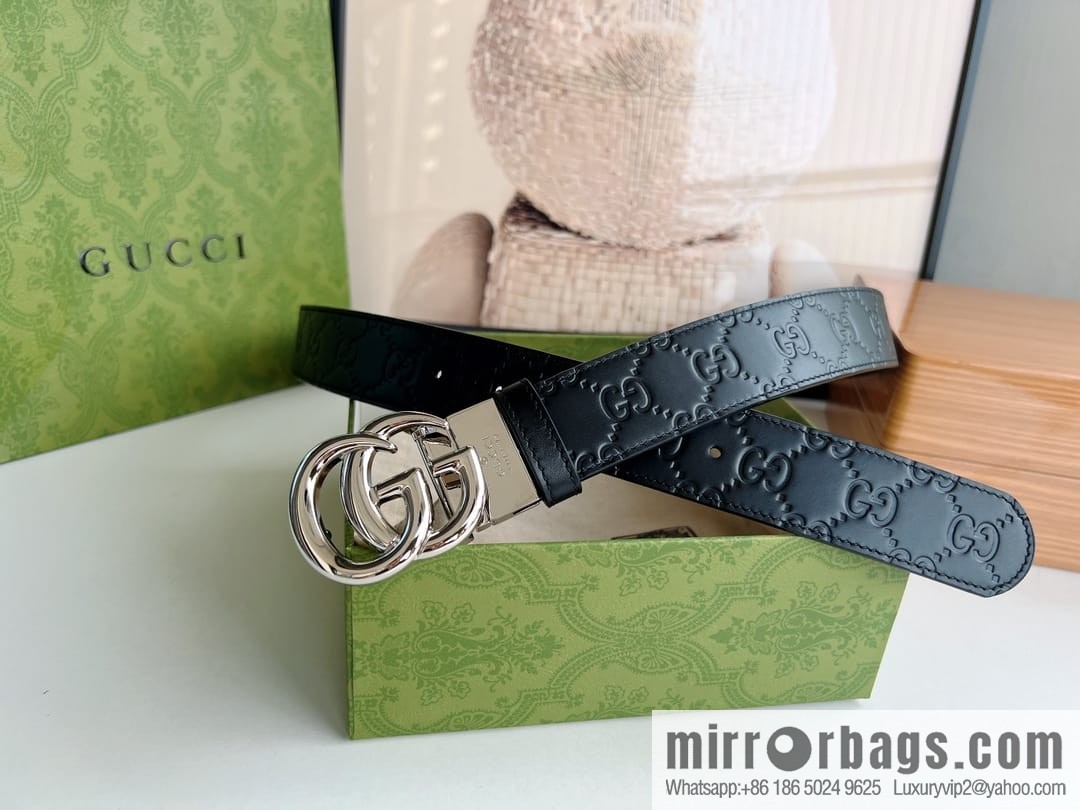 Gucci Gucci Men's First Layer Cowhide Embossed Metal Rotary Buckle Belt 3.5cm