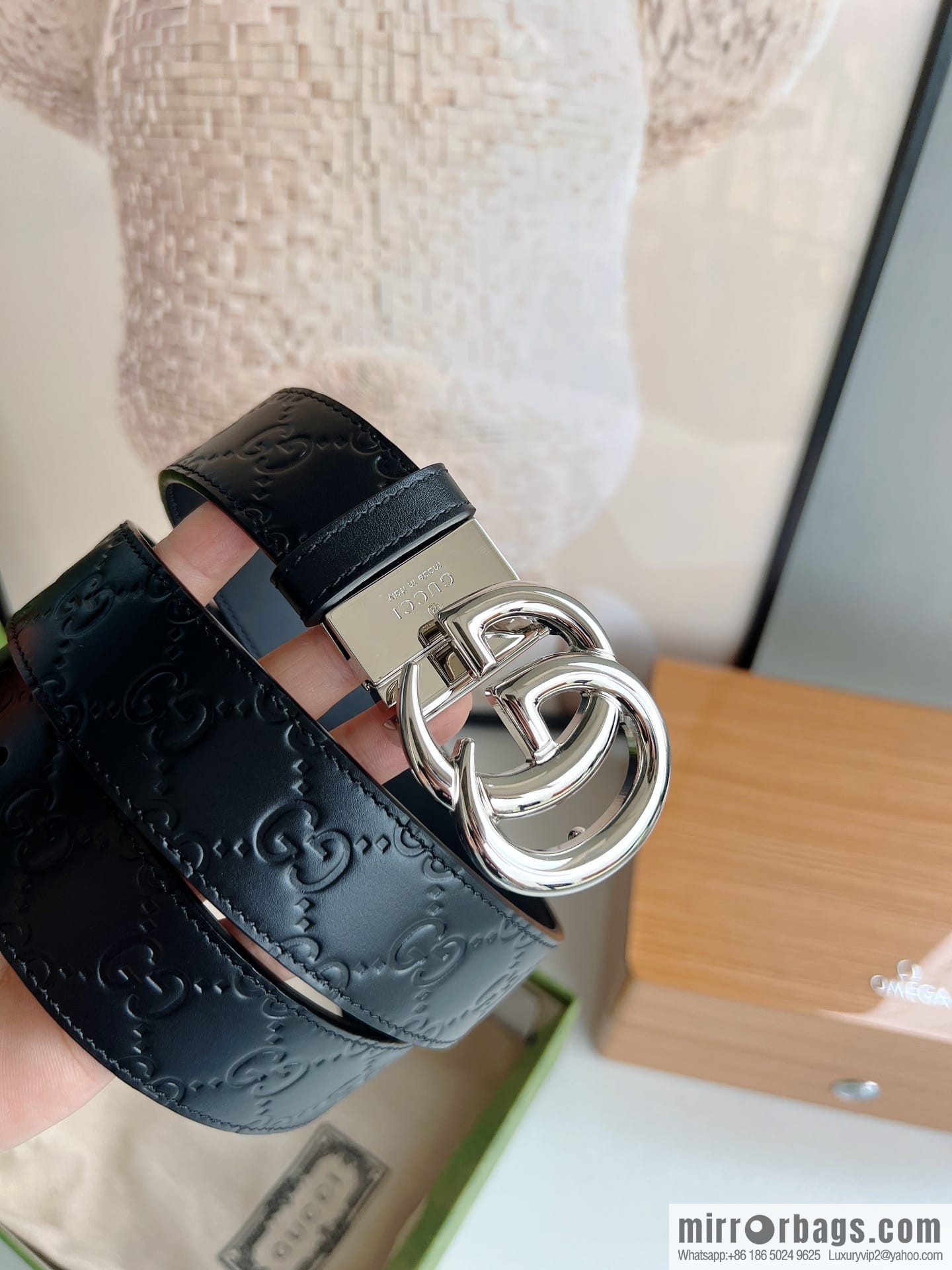 Gucci Gucci Men's First Layer Cowhide Embossed Metal Rotary Buckle Belt 3.5cm