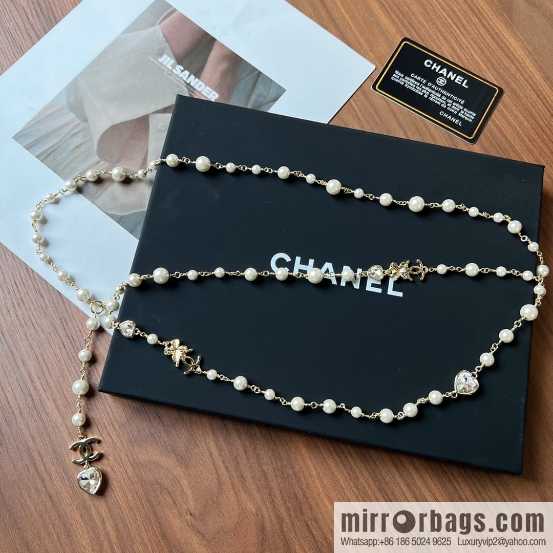 New ☑️ CHANEL CHANEL Double C Peach Heart Clover Pearl Waist Chain Belt