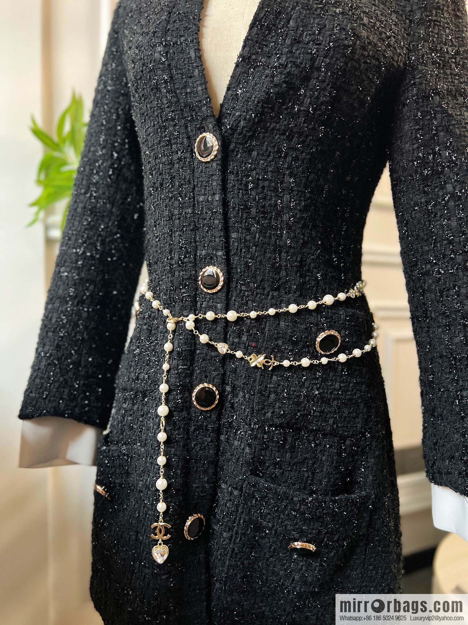 New ☑️ CHANEL CHANEL Double C Peach Heart Clover Pearl Waist Chain Belt