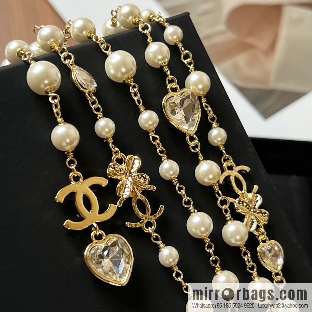 New ☑️ CHANEL CHANEL Double C Peach Heart Clover Pearl Waist Chain Belt