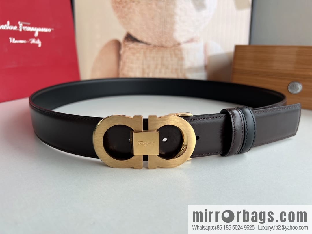 Ferragamo Ferragamo, stainless steel figure 8 metal clasp top layer cowhide men's 3.5cm belt