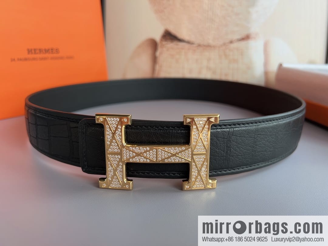 Hermes, Stainless Steel H with Diamond Buckle Men's 3.8cm Belt