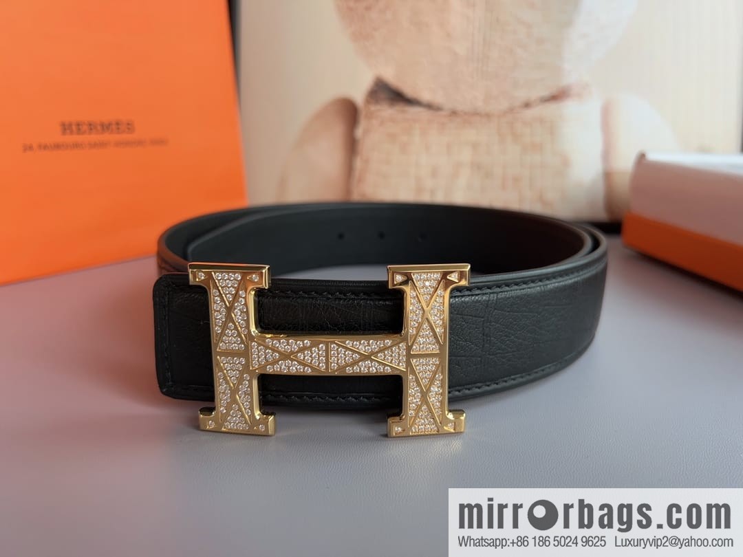 Hermes, Stainless Steel H with Diamond Buckle Men's 3.8cm Belt