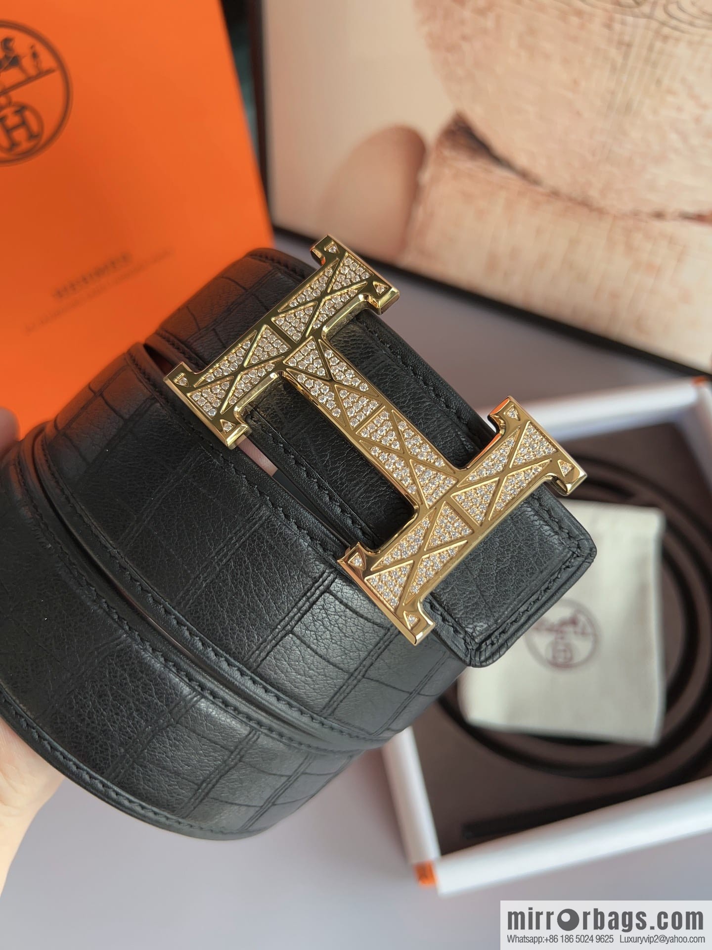 Hermes, Stainless Steel H with Diamond Buckle Men's 3.8cm Belt
