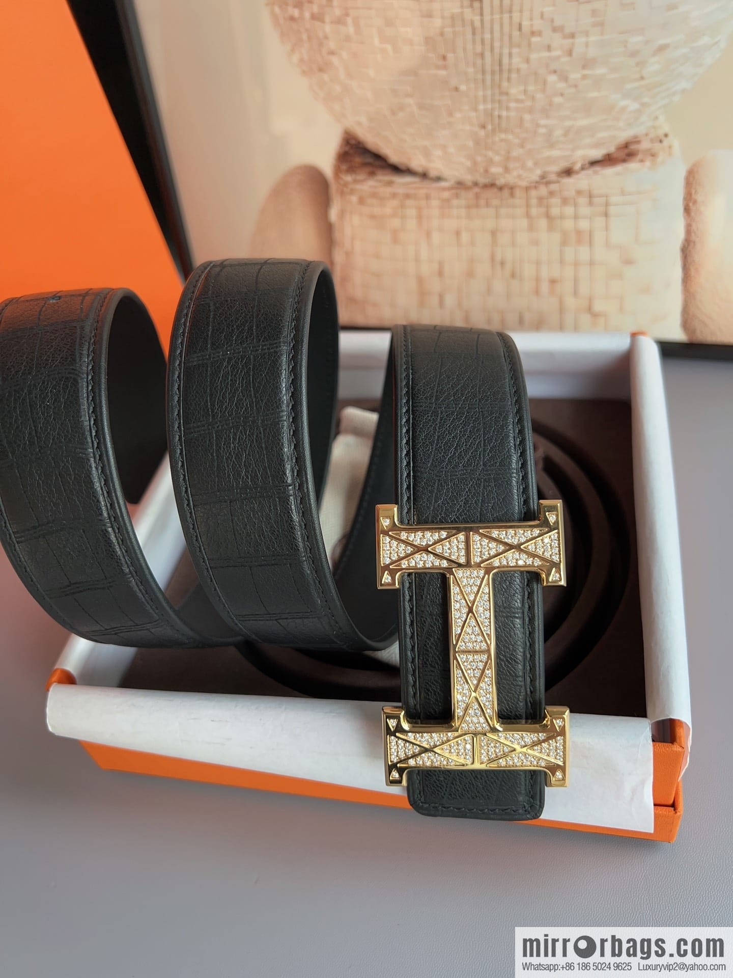 Hermes, Stainless Steel H with Diamond Buckle Men's 3.8cm Belt