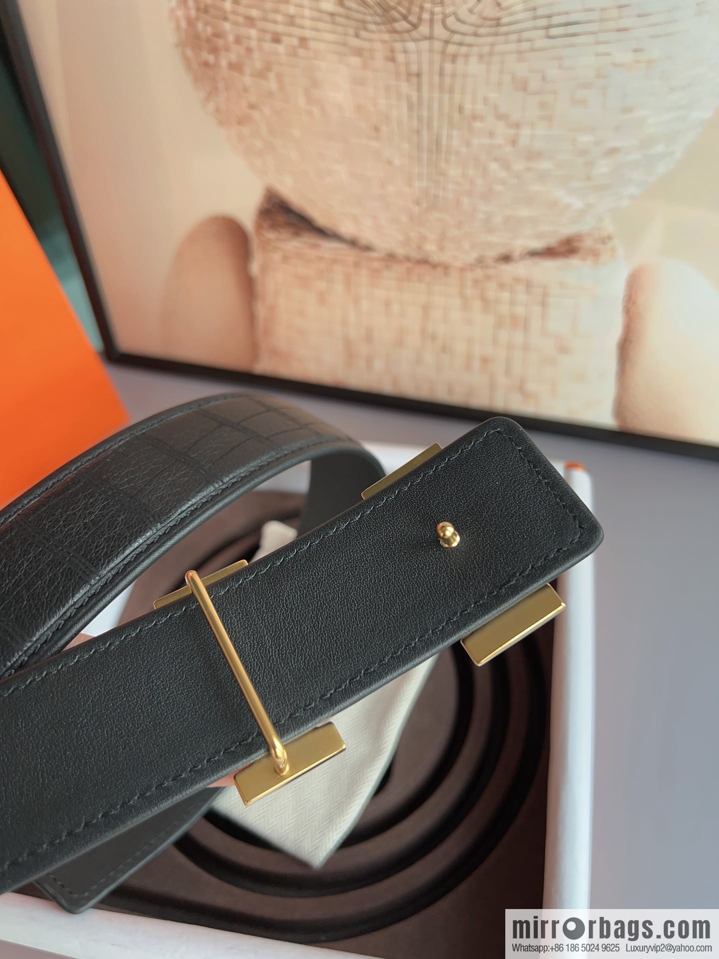 Hermes, Stainless Steel H with Diamond Buckle Men's 3.8cm Belt