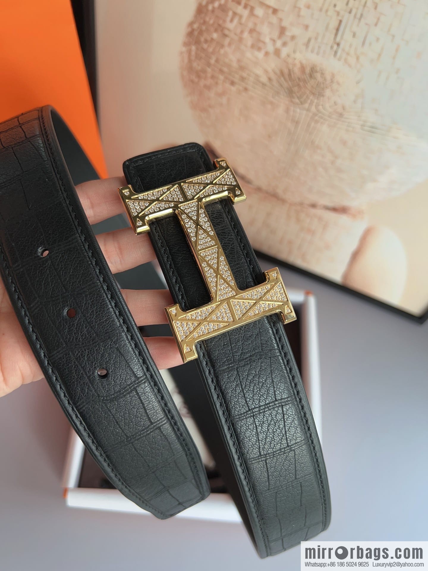 Hermes, Stainless Steel H with Diamond Buckle Men's 3.8cm Belt