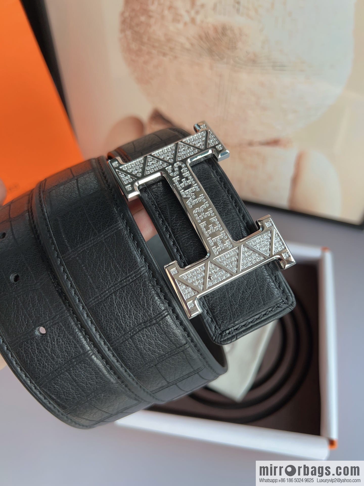 Hermes, Stainless Steel H with Diamond Buckle Men's 3.8cm Belt