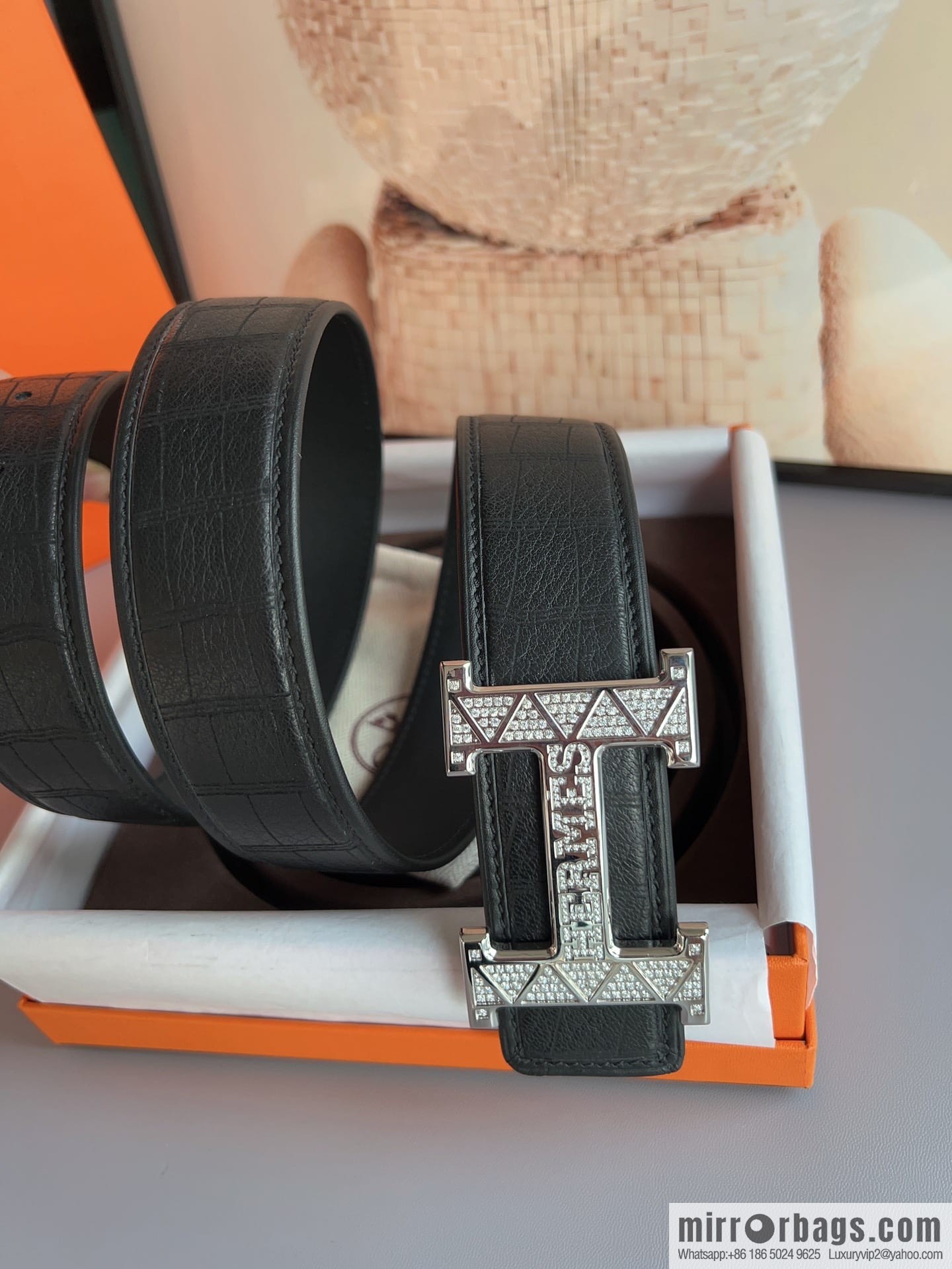 Hermes, Stainless Steel H with Diamond Buckle Men's 3.8cm Belt