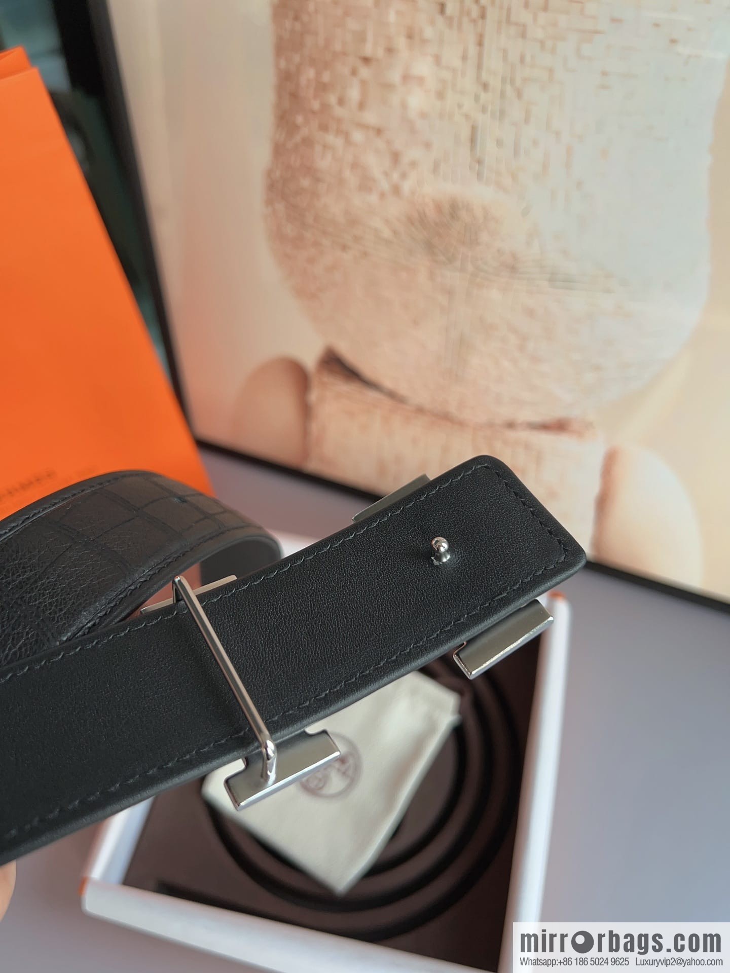 Hermes, Stainless Steel H with Diamond Buckle Men's 3.8cm Belt