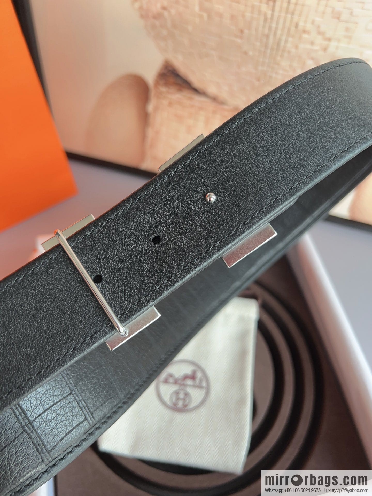 Hermes, Stainless Steel H with Diamond Buckle Men's 3.8cm Belt