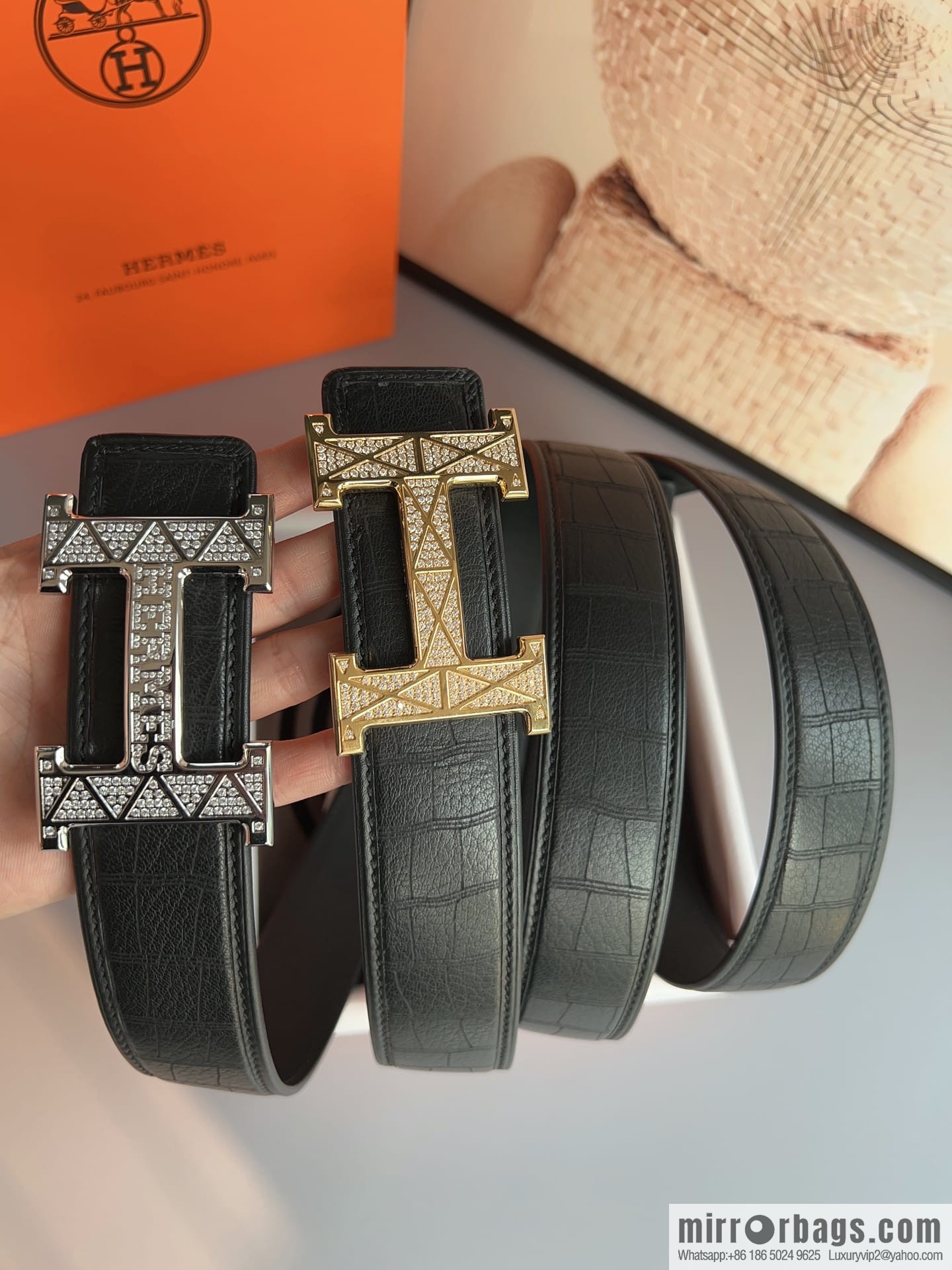 Hermes, Stainless Steel H with Diamond Buckle Men's 3.8cm Belt