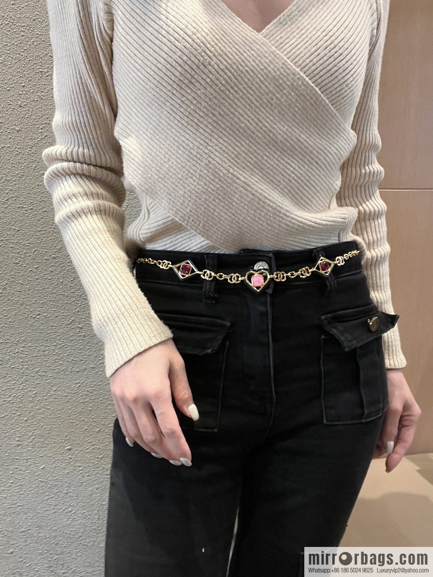 New ☑️ Chanel love peach heart diamond waist chain belt
