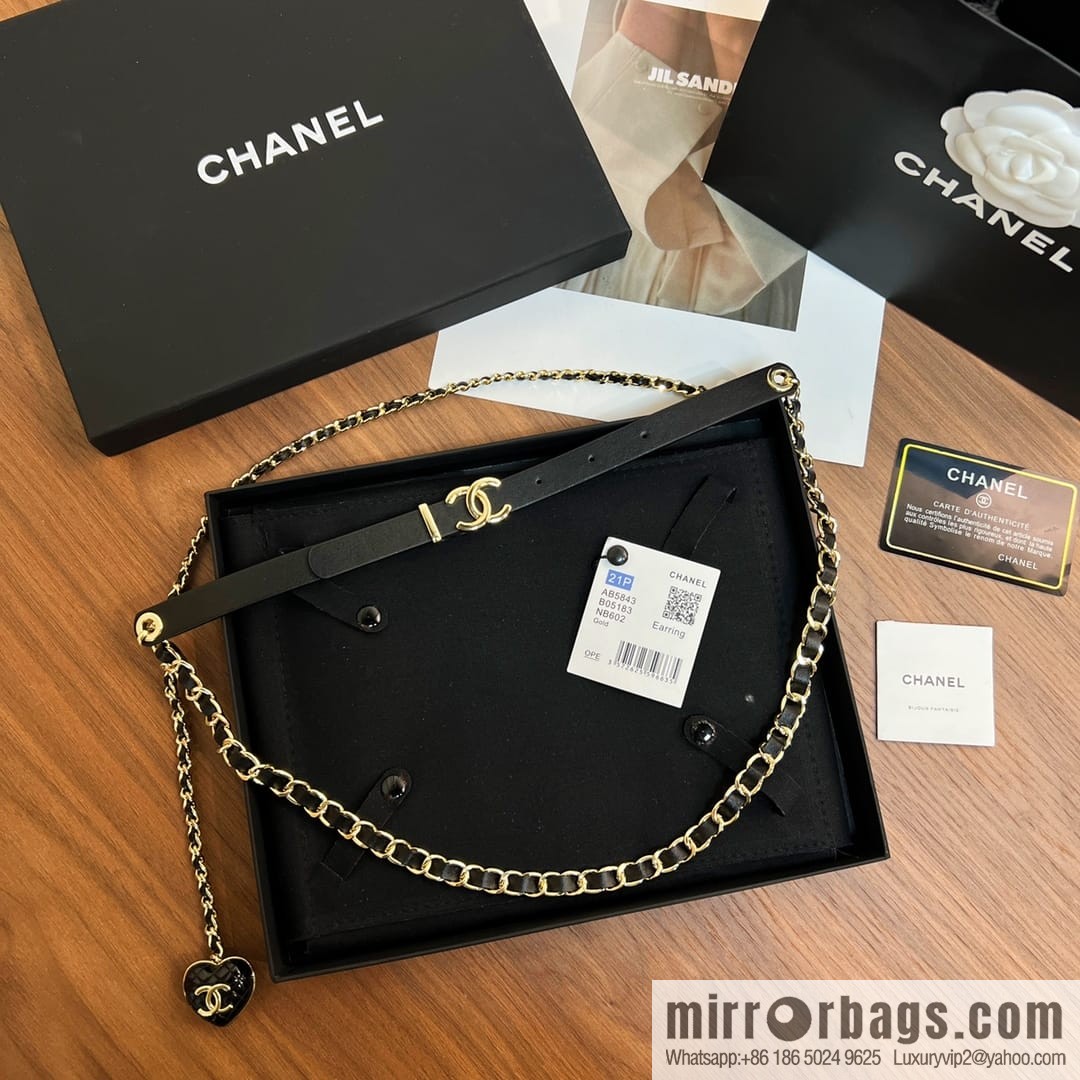 New ☑️ Chanel love peach heart black leather rope waist chain belt