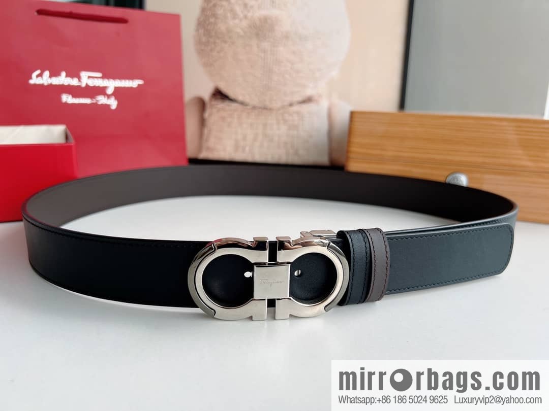 Salvatore Ferragamo, Metal Buckle Men's Business Belt 3.5cm
