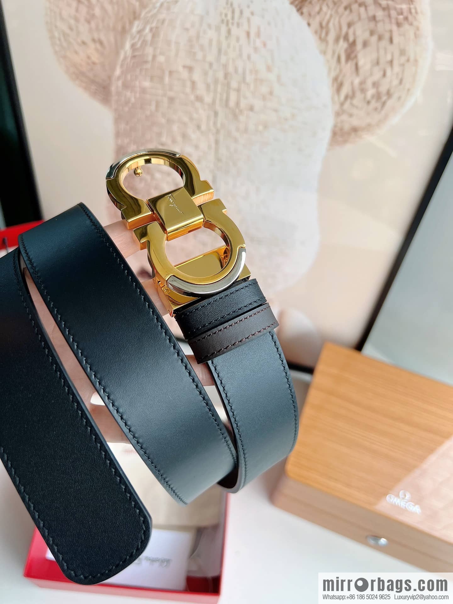 Salvatore Ferragamo, Metal Buckle Men's Business Belt 3.5cm