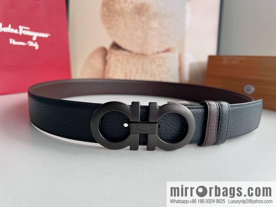 Ferragamo Ferragamo, exquisite figure 8 metal clasp top layer cowhide texture belt 3.5cm