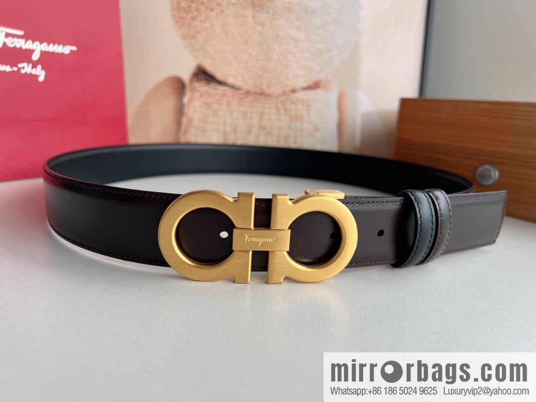 Ferragamo Ferragamo, exquisite figure 8 metal clasp top layer cowhide texture belt 3.5cm