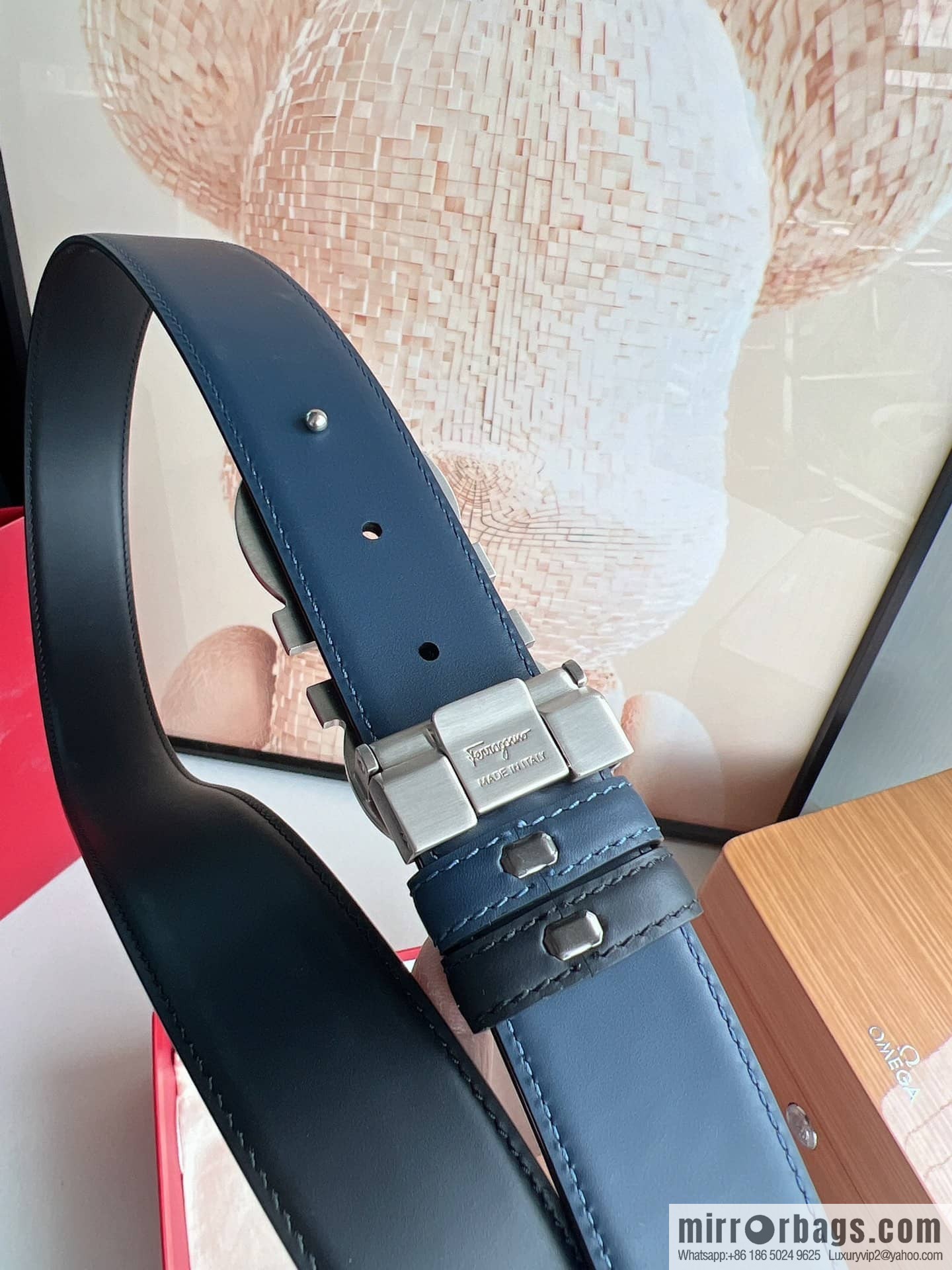 Ferragamo Ferragamo, exquisite figure 8 metal clasp top layer cowhide texture belt 3.5cm