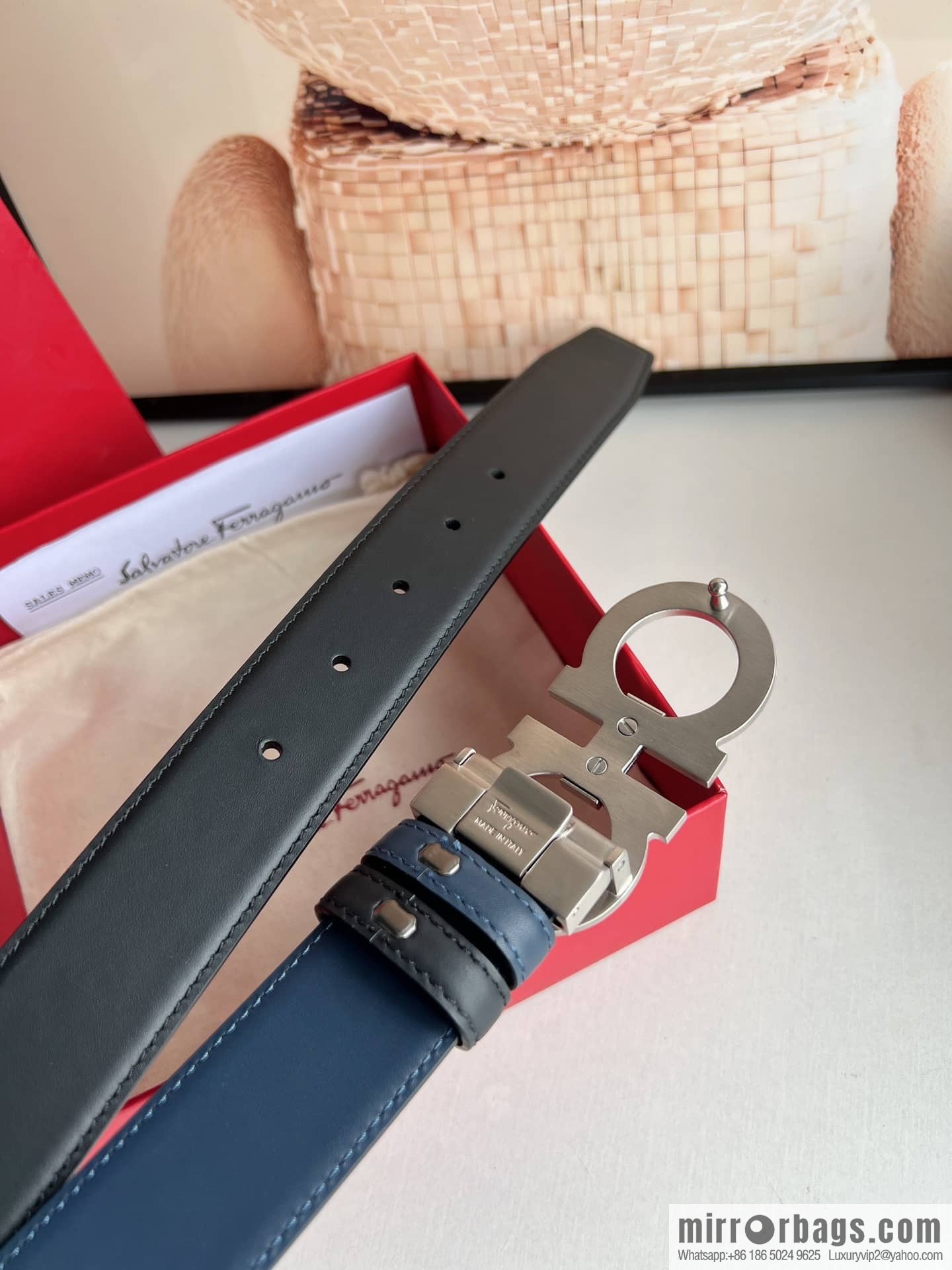 Ferragamo Ferragamo, exquisite figure 8 metal clasp top layer cowhide texture belt 3.5cm