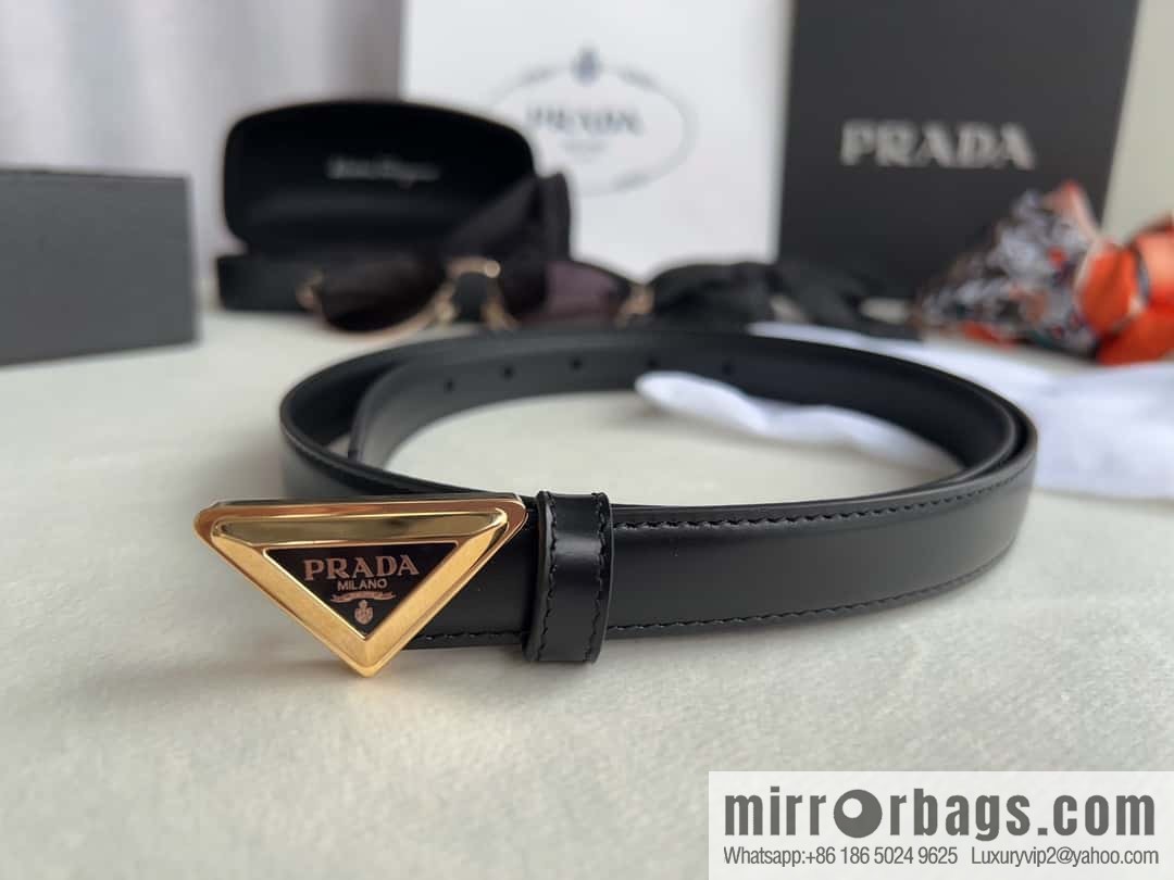 PRADA, metal buckle with iconic triangular logo women's 2.0cm belt