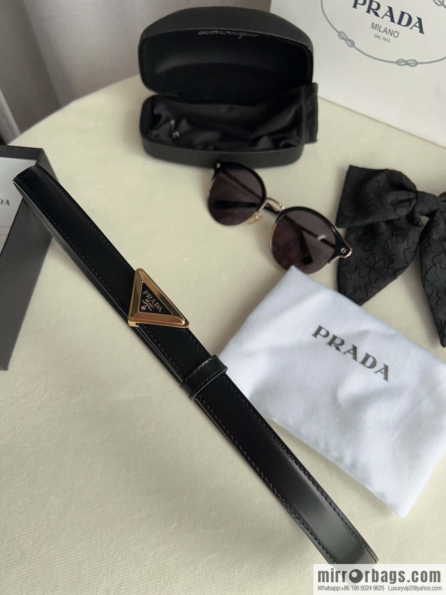 PRADA, metal buckle with iconic triangular logo women's 2.0cm belt