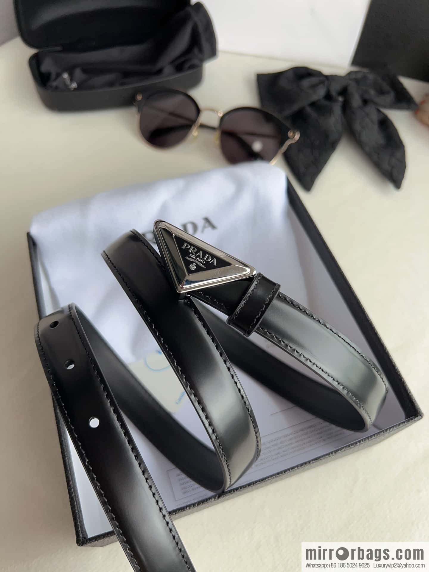 PRADA, metal buckle with iconic triangular logo women's 2.0cm belt