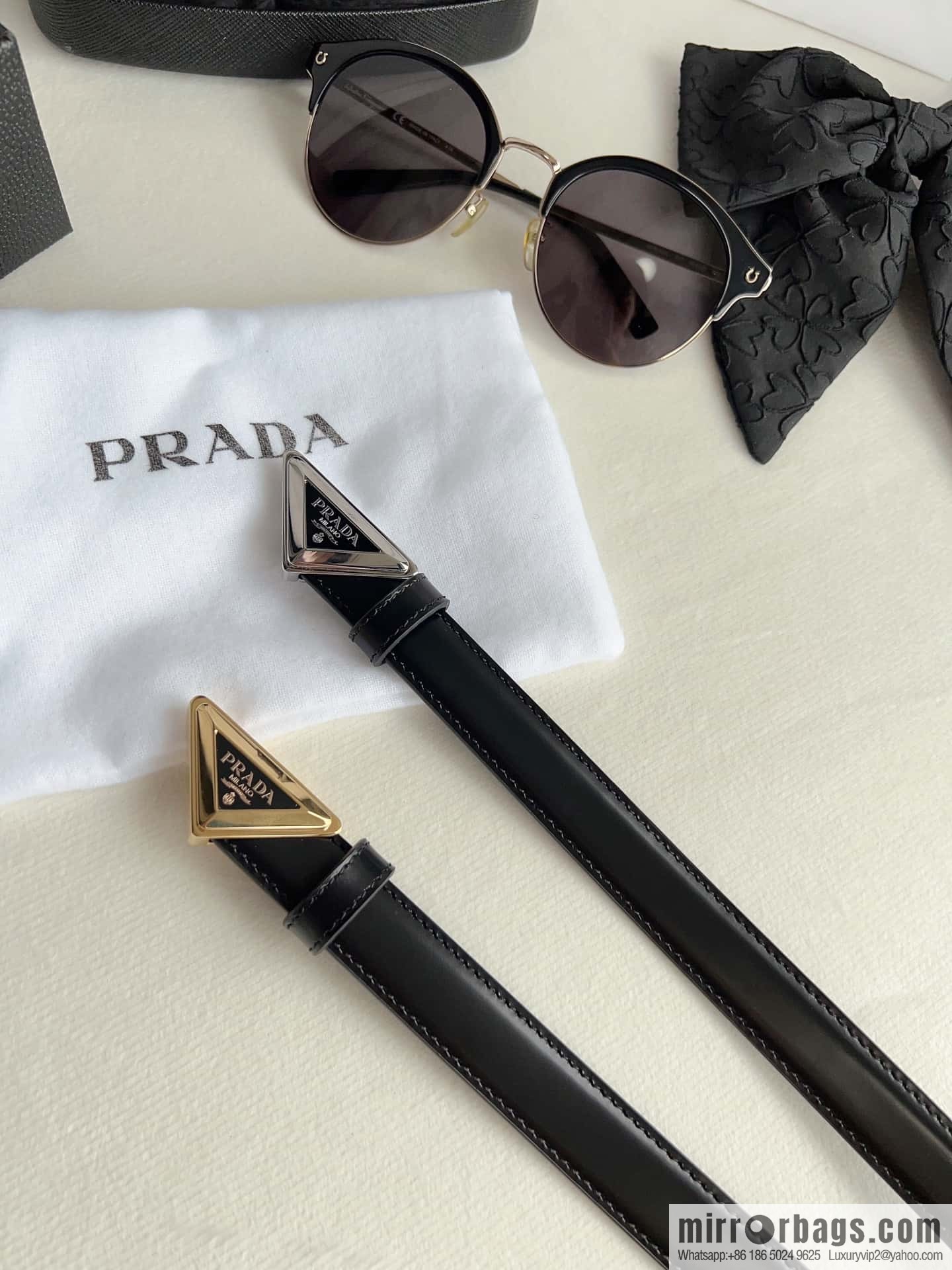 PRADA, metal buckle with iconic triangular logo women's 2.0cm belt