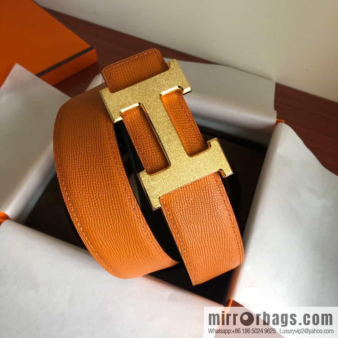 Hermes, Stainless Steel Rolling Sand Metal Buckle Men's 3.8cm Belt