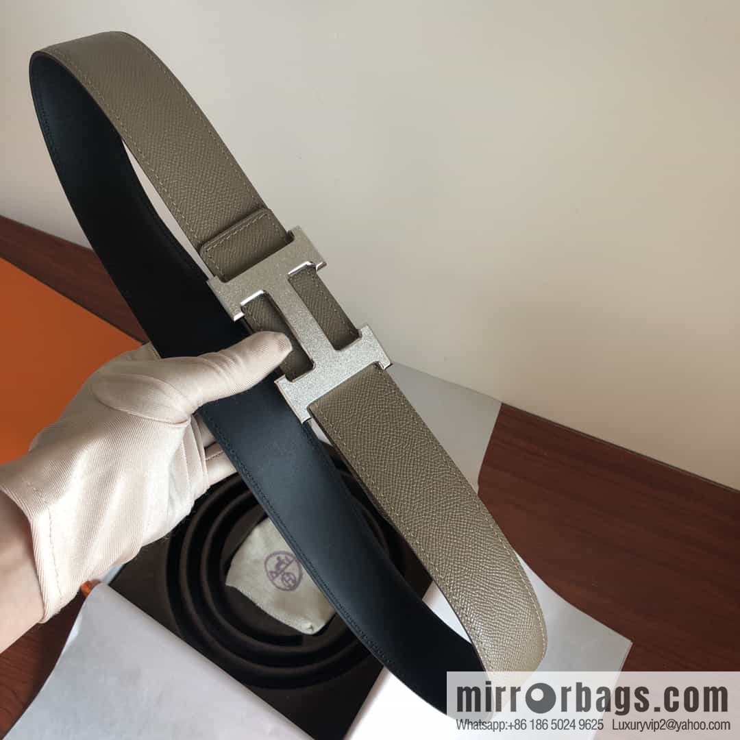 Hermes, Stainless Steel Rolling Sand Metal Buckle Men's 3.8cm Belt