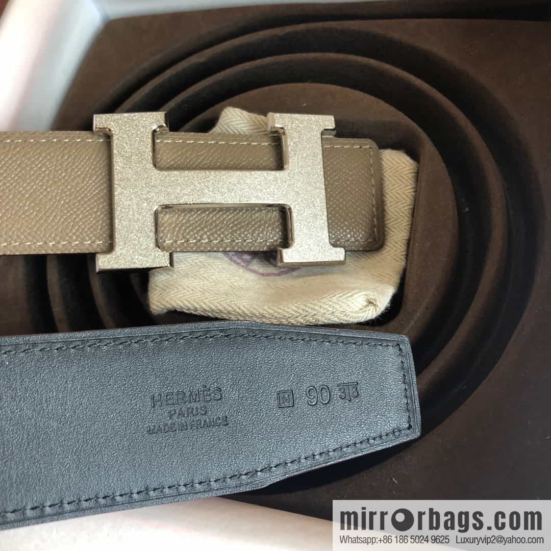 Hermes, Stainless Steel Rolling Sand Metal Buckle Men's 3.8cm Belt